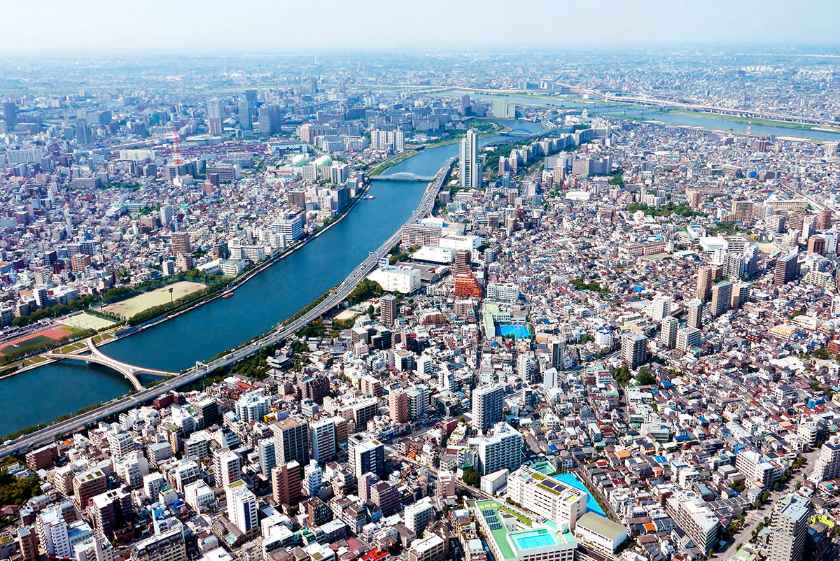 Tokyo SkyTree_Asakusa_Vista panoramica_Panorama dall’alto_Fiume Sumida