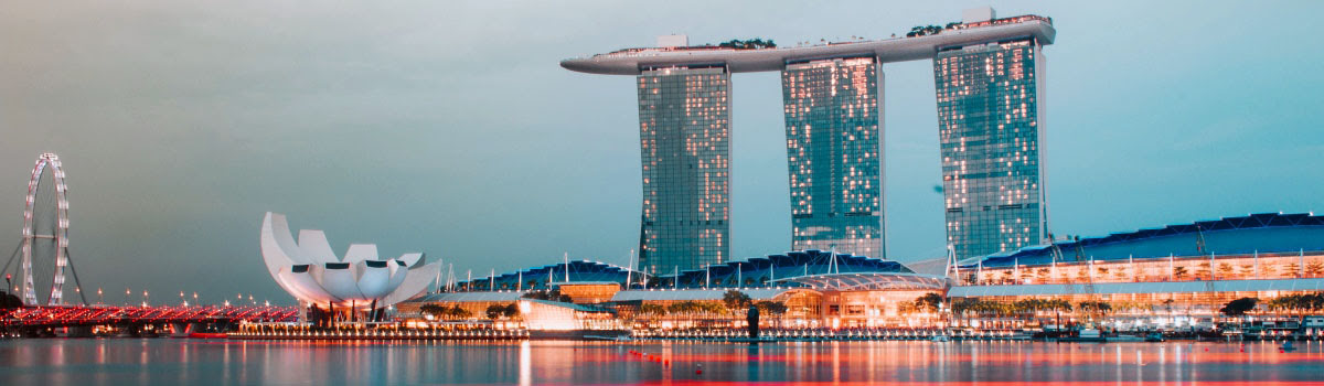 Aerial view of towers at Marina Bay Sands in Singapore