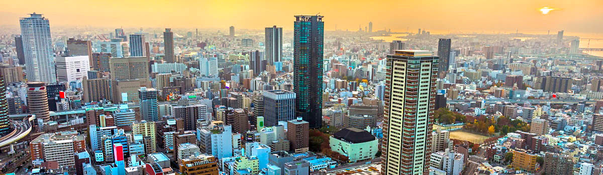 View of Shinsekai from Tsutenkaku Tower in Osaka, Japan