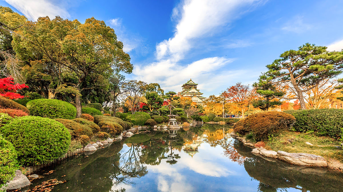 Daun berguguran_Taman Istana Osaka_Osaka_Jepang