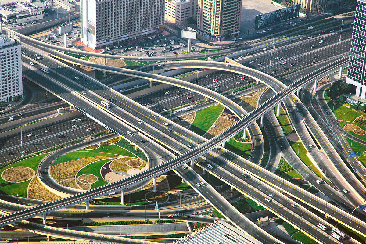 Getting around Dubai-United Arab Emirates transport-highways-day view