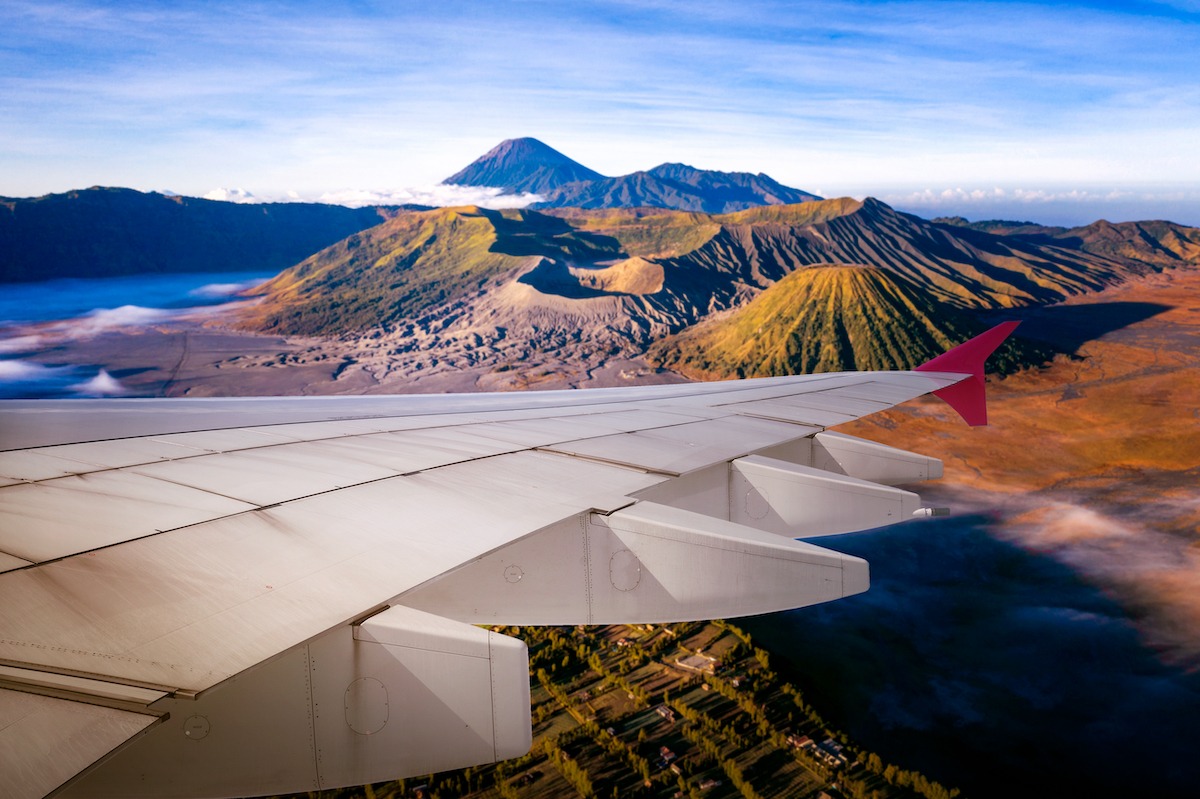 Airplane with Mount Bromo view