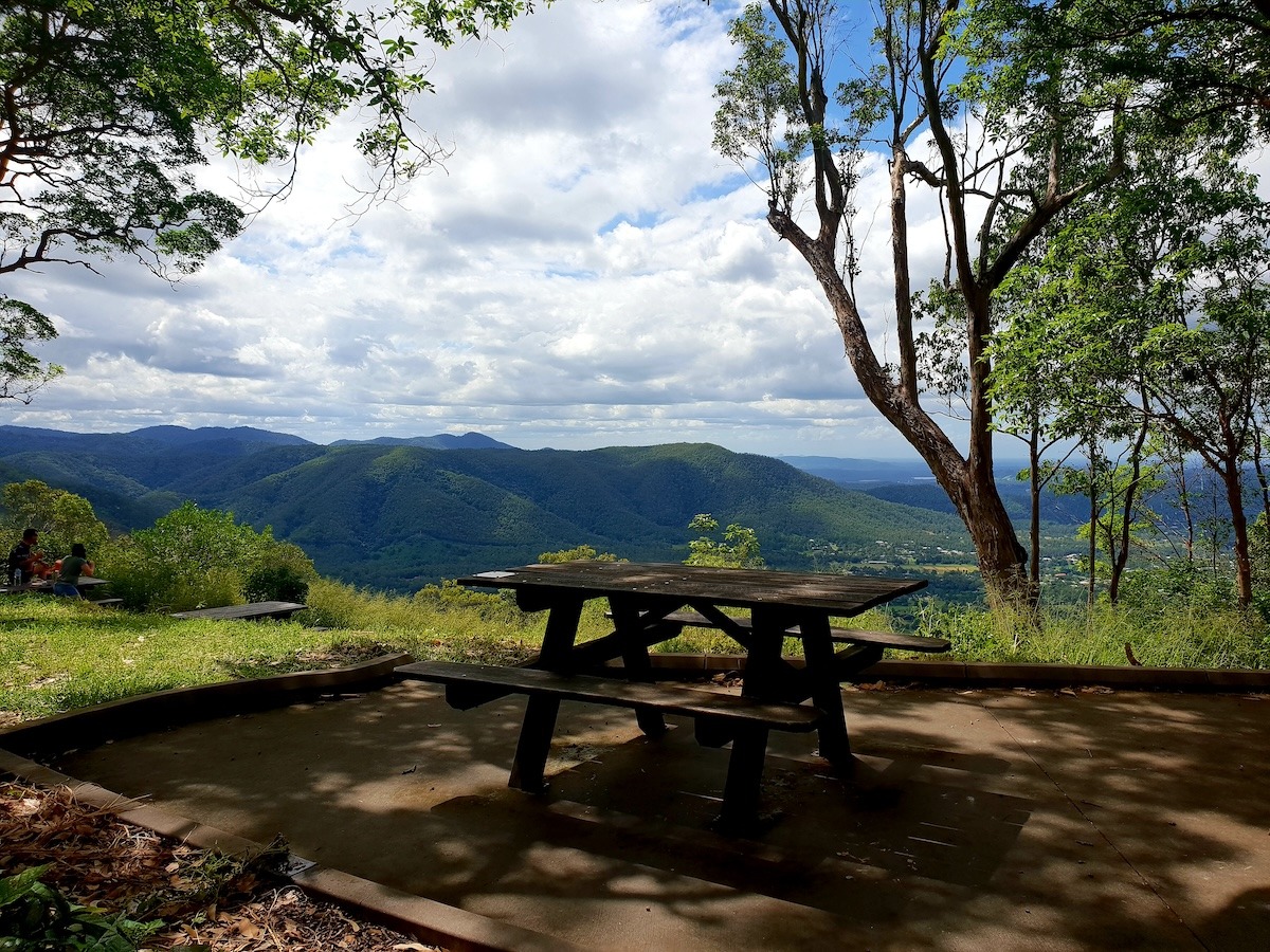 Wooden picnic bench, Mount Nebo