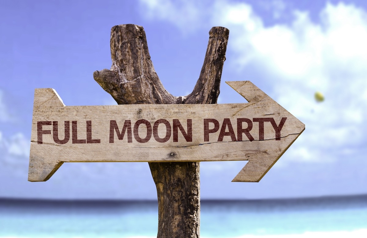 Full Moon Party wooden sign, Koh Pha-Ngan island, Thailand