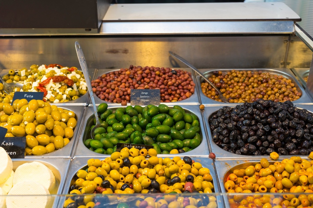 Many kind of food on sell in Albert Cuyp Market, Amsterdam, Netherlands