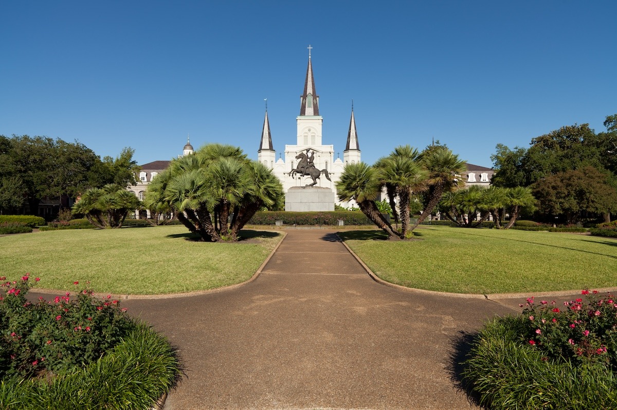 Saint Louis Cathedral and Jackson Square in the French Quarter, New Orleans, USA