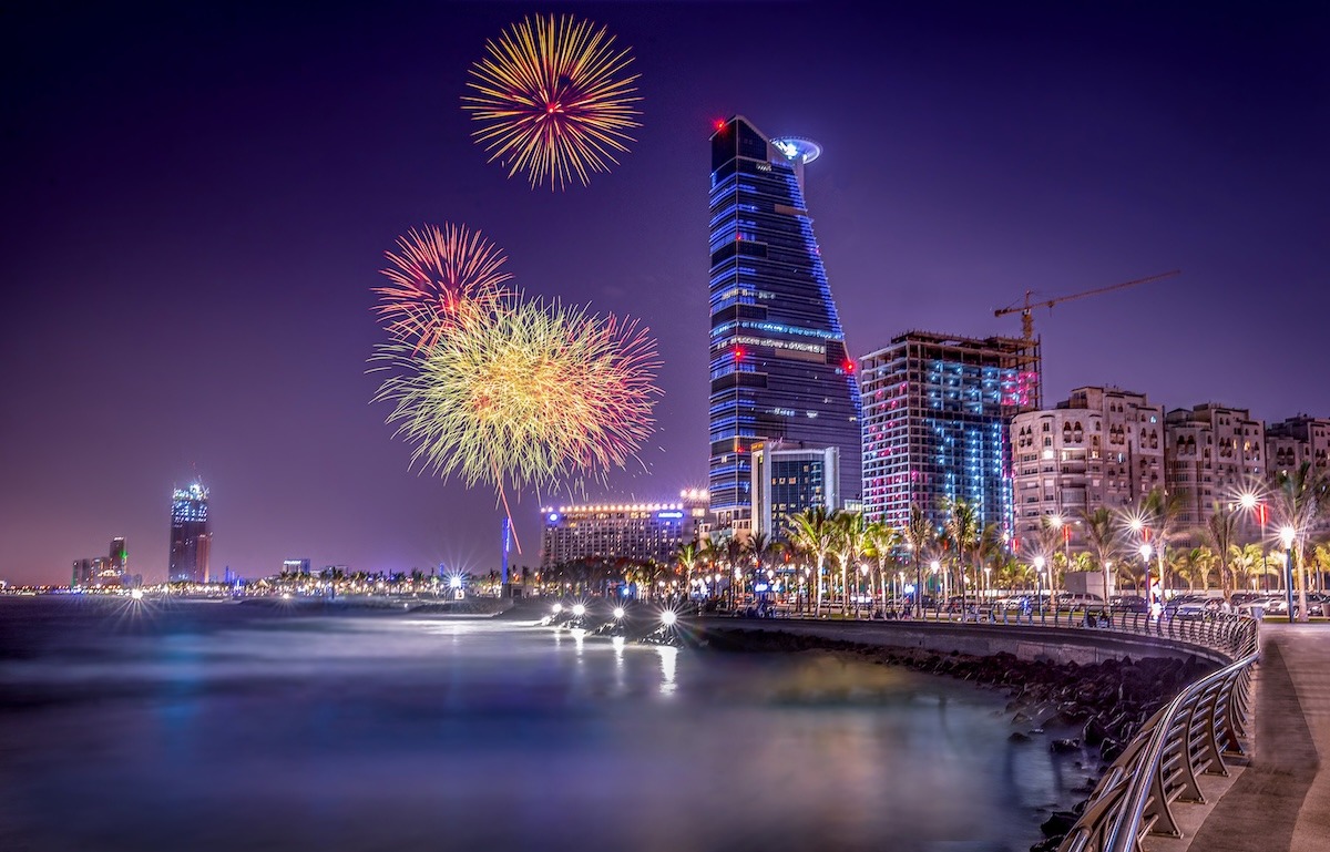 Feux d'artifice de l'Aïd à Jeddah, Arabie Saoudite