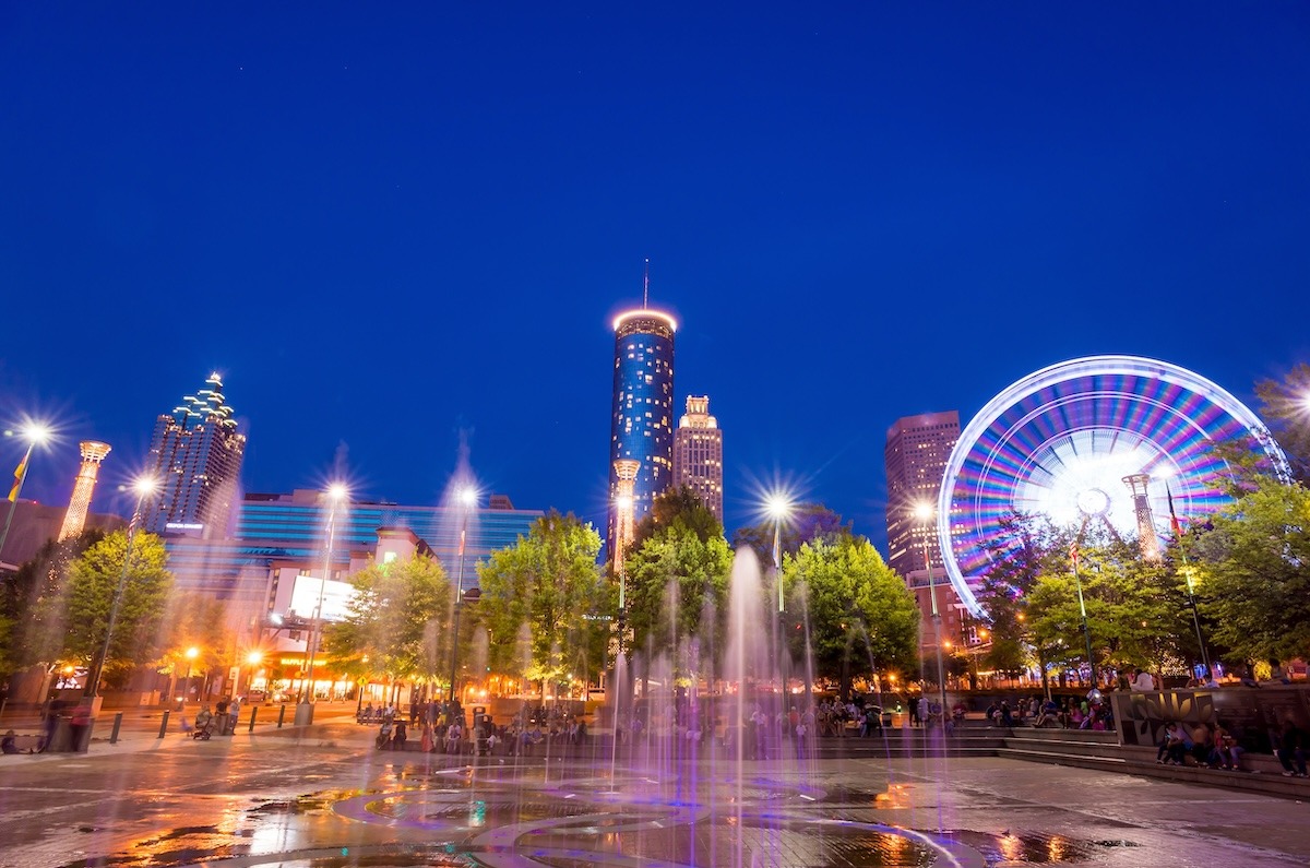 Centennial Olympic Park in Atlanta at night