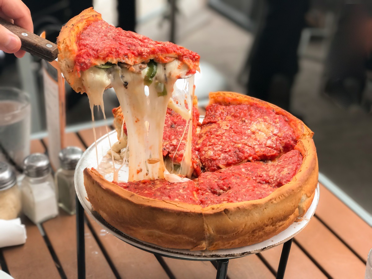 Deep dish pizza, must-try food in Chicago, USA